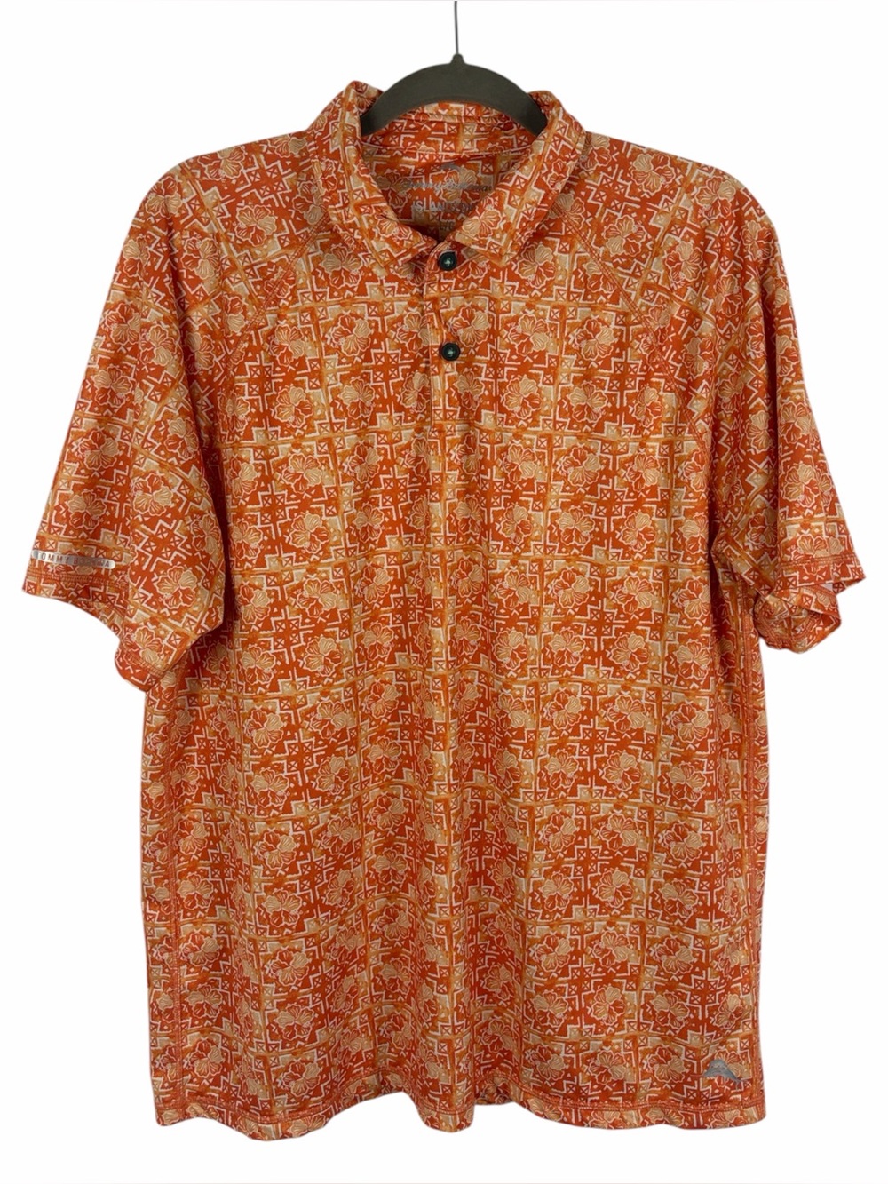 Tommy Bahama IslandZone Orange Hawaiian Floral Performance Polo Shirt Men’s LG